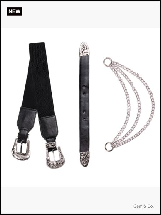 Vintage Western Adjustable Leather Belt with Double Buckle Chain main image 4